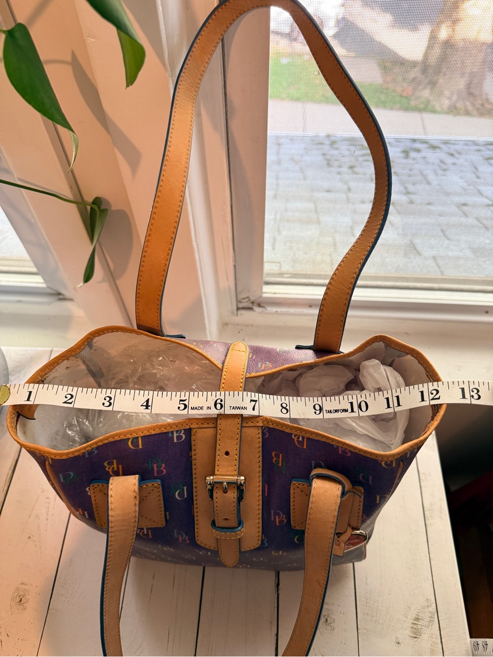 Dooney & Bourke | Y2K “IT Collection” Multicolor Monogram Shopper Tote, Purple - Picture 9 of 15